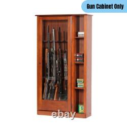 10 Gun Cabinet Tempered Glass Fronted Curio Display Rifle Shotgun Storage Brown