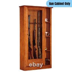 10 Gun Cabinet Tempered Glass Fronted Curio Display Rifle Shotgun Storage Brown