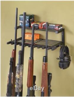 10 Gun Rack Storage Organizer Ammo Shelf Rifle Shotgun Gear Wall Mounted Hooks