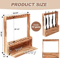10 Gun Wooden Gun Display Rack Standing Floor With Storage Compartment Home Garage