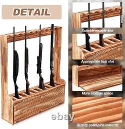 10 Gun Wooden Gun Display Rack Standing Floor With Storage Compartment Home Garage