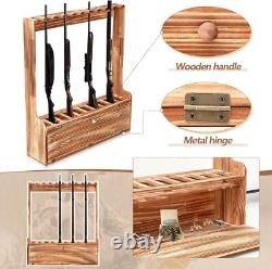 10 Gun Wooden Gun Display Rack Standing Floor With Storage Compartment Home Garage
