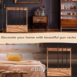10 Gun Wooden Gun Display Rack Standing Floor With Storage Compartment Home Garage