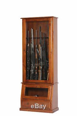 12 GUN STORAGE CABINET SAFE Wooden Locking Cabinetry Glass Display Firearm Rack