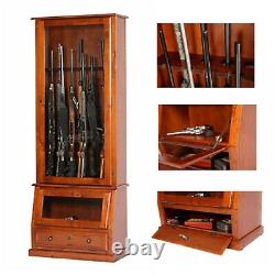 12 Gun Safe Cabinet Lock Storage Locker Brown Tall Wood with Slanted Base New