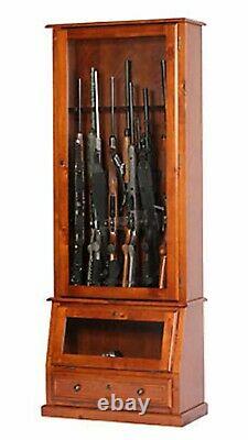 12 Gun Safe Cabinet Lock Storage Locker Brown Tall Wood with Slanted Base New