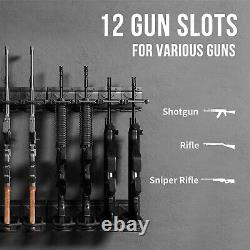 12 Slot Adjustable Gun Rack Wall Mount Heavy Duty Steel Shotgun Rifle Display US