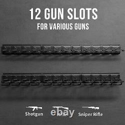 12 Slot Adjustable Gun Rack Wall Mount Heavy Duty Steel Shotgun Rifle Display US