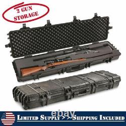 2 Gun Storage Double Carry Rifle Hard Case Wheels Padded Waterproof Lock Box (1)