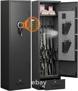 4-5 Gun Cabinet for Rifles and Pistols, Gun Safe with Adjustable Shelf & Drawer