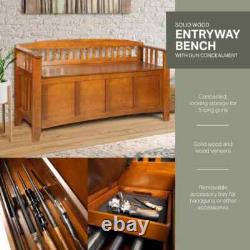 4-Gun Solid Wood Entryway Cabinet Concealment Bench Cherry Rifle Shotgun Handgun