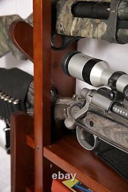 4 Rifle Gun Wall Rack Mount Locking Storage Wood Wooden Hunting Cabinet Display