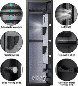 5 Fireproof Gun Safe, Rifle Safe with LCD Screen Keypad and Silent Mode, Gun Saf