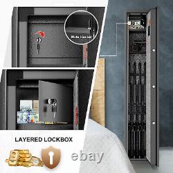 5 Gun Rifle Wall Storage Iron Safe Box Cabinet Double Lock Quick Access Security
