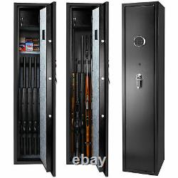 5 Gun Rifle Wall Storage Iron Safe Box Cabinet Double Security Lock Quick Access