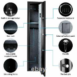 5 Gun Rifle Wall Storage Iron Safe Box Cabinet Double Security Lock Quick Access