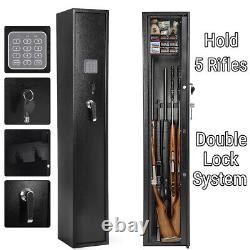5 Guns Rifle Storage Safe Box Security Cabinet Dual Lock Password Key Alarm US