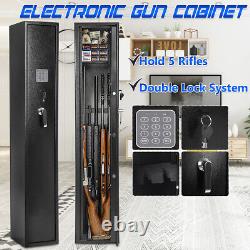 5 Guns Rifle Wall Storage Safe Cabinet Double Security Digital Lock Quick Key /