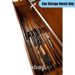 5 Long Guns Storage Bench Firearms Rifle Handgun Wooden Large Compartment Brown