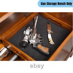 5 Long Guns Storage Bench Firearms Rifle Handgun Wooden Large Compartment Brown