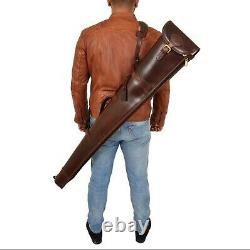 52 Shotgun / Rifle Case Gun Range Bag Thick Padded Carry Belt Leather Leather