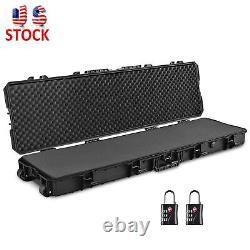 53in Portable Gun Rifle Case with Hand & Wheel Hard Gun Storage Box with2 Padlock