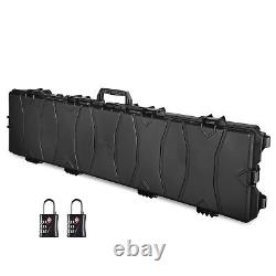 53in Portable Gun Rifle Case with Hand & Wheel Hard Gun Storage Box with2 Padlock