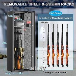 6 Gun Rifle Wall Storage Iron Safe Box Cabinet Double Security Lock Quick Access