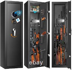 6 Rifle Gun Safe Storage Cabinet Fireproof with Removable Shelf Fingerprint Lock