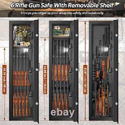6 Rifle Gun Safe Storage Cabinet Fireproof with Removable Shelf Fingerprint Lock