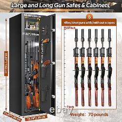 6 Rifle Gun Safe Storage Cabinet Fireproof with Removable Shelf Fingerprint Lock