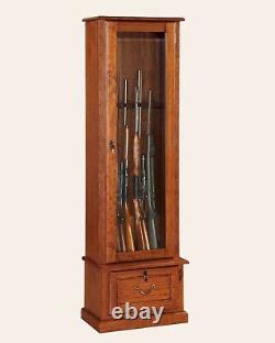 8-GUN LOCKING WOOD Display Cabinet With Storage Shelf, Cherry, Rifles & Shotguns