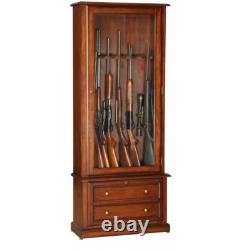 8 Gun Cabinet Rifle Shotgun Handgun Ammo Storage Display Lock with Glass Door Wood