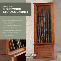 8 Gun Cabinet Rifle Shotgun Handgun Ammo Storage Display Lock with Glass Door Wood