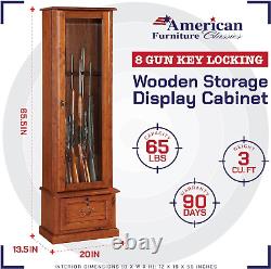 8 Gun Display Case Cabinet For Rifle Shotgun Ammo Wood Showcase Vintage Style