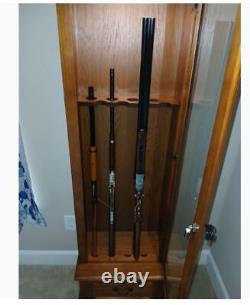 8 Gun Display Case Cabinet For Rifle Shotgun Ammo Wood Showcase Vintage Style