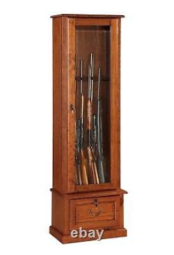 8 Gun Fully Locking Storage Cabinet Rifle Storage Wood Brown Finish