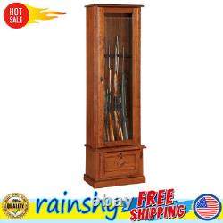 8 Gun Key Lock Storage Display Cabinet Wooden Organizer Cabinet Barrel Rests US