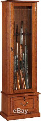 8-Gun Locking Wood Display Cabinet with Storage Shelf, Cherry, Rifles & Shotguns