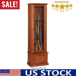 8 Long Gun Safe Storage Cabinet Rifles Shotguns Key Lock Wood Display Organizer
