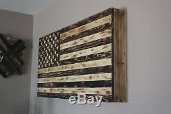 American USA Flag Weapon Concealment Cabinet Wall Mount Gun Storage Rustic Wood