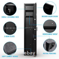 BLACK 5 Gun Rifle Wall Storage Safe Cabinet 2 IN 1 Security Lock Quick Key US