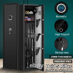 BLACKSMITH Large 5 Gun Rifle Storage Safe Cabinet 3IN1 Lock System Backup Key US