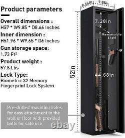 Biometric Fingerprint Cabinet Gun Safe Storage With 2 Handgun Holder for 5-Rifle