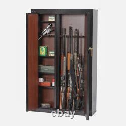 Black 16 Gun Security Cabinet Safe Storage Rifle Shotgun Steel Firearm Ammo Lock