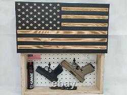 Black Burnt American Flag handgun concealment cabinet hidden pistol gun storage