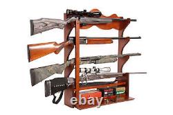 Classics Wood 4 Gun Wall Rack Storage Rifle Shotgun Hunting Display Organizer