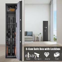 Costway Large Rifle Safe Quick Access 5-Gun Storage Cabinet With Pistol Lock Box