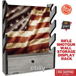 DURABLE HUNTING GUN STORAGE RACK American Flag Indoor Wall Display Rack 4 Rifle