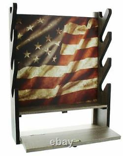 DURABLE HUNTING GUN STORAGE RACK American Flag Indoor Wall Display Rack 4 Rifle